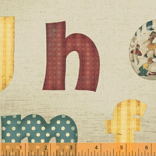 AMERICAN VINTAGE fabric alphabet letters school kids  